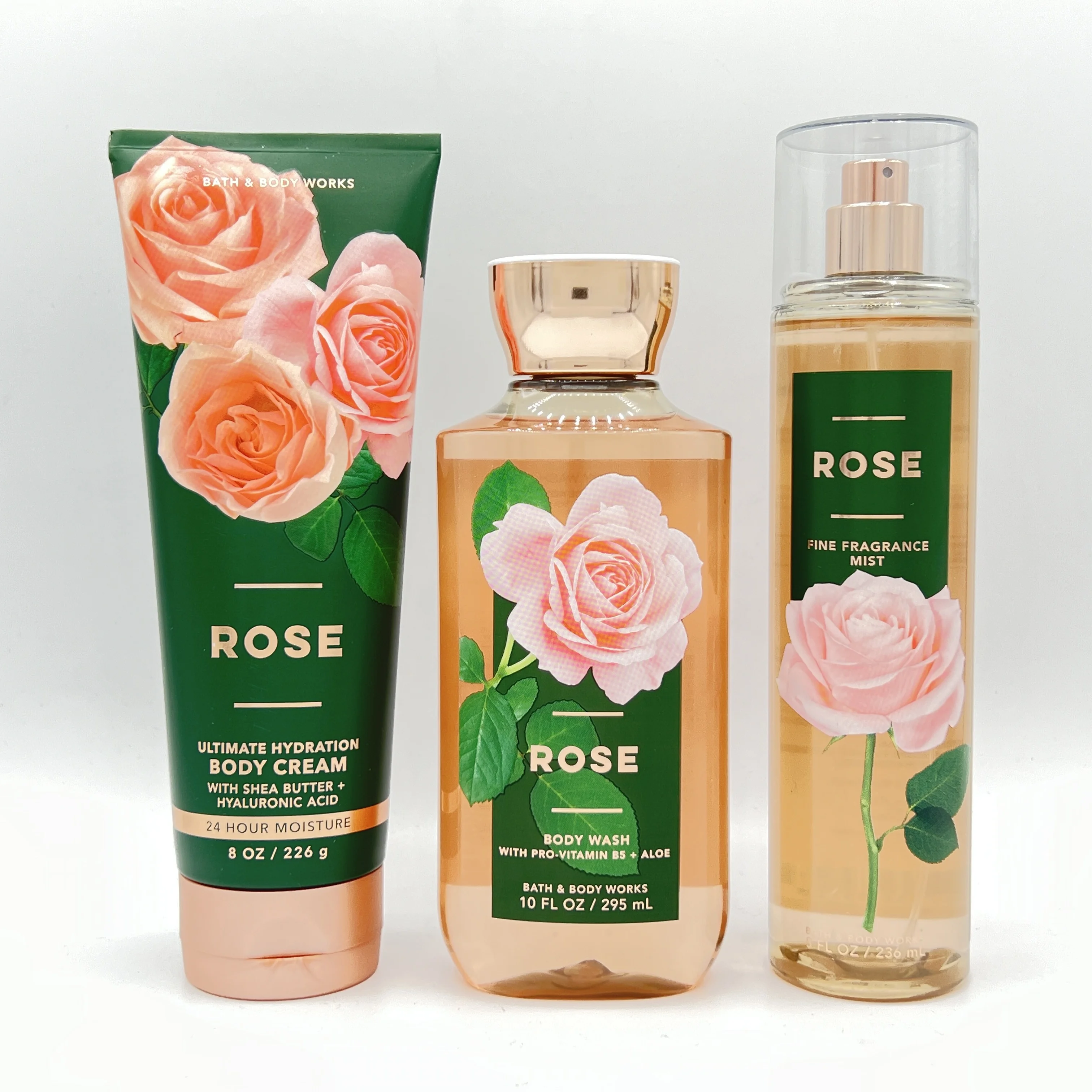 Bath & Body Works ROSE Ultimate Hydration Body Cream, Body Wash and Fine Fragrance Mist 3-Piece Bundle