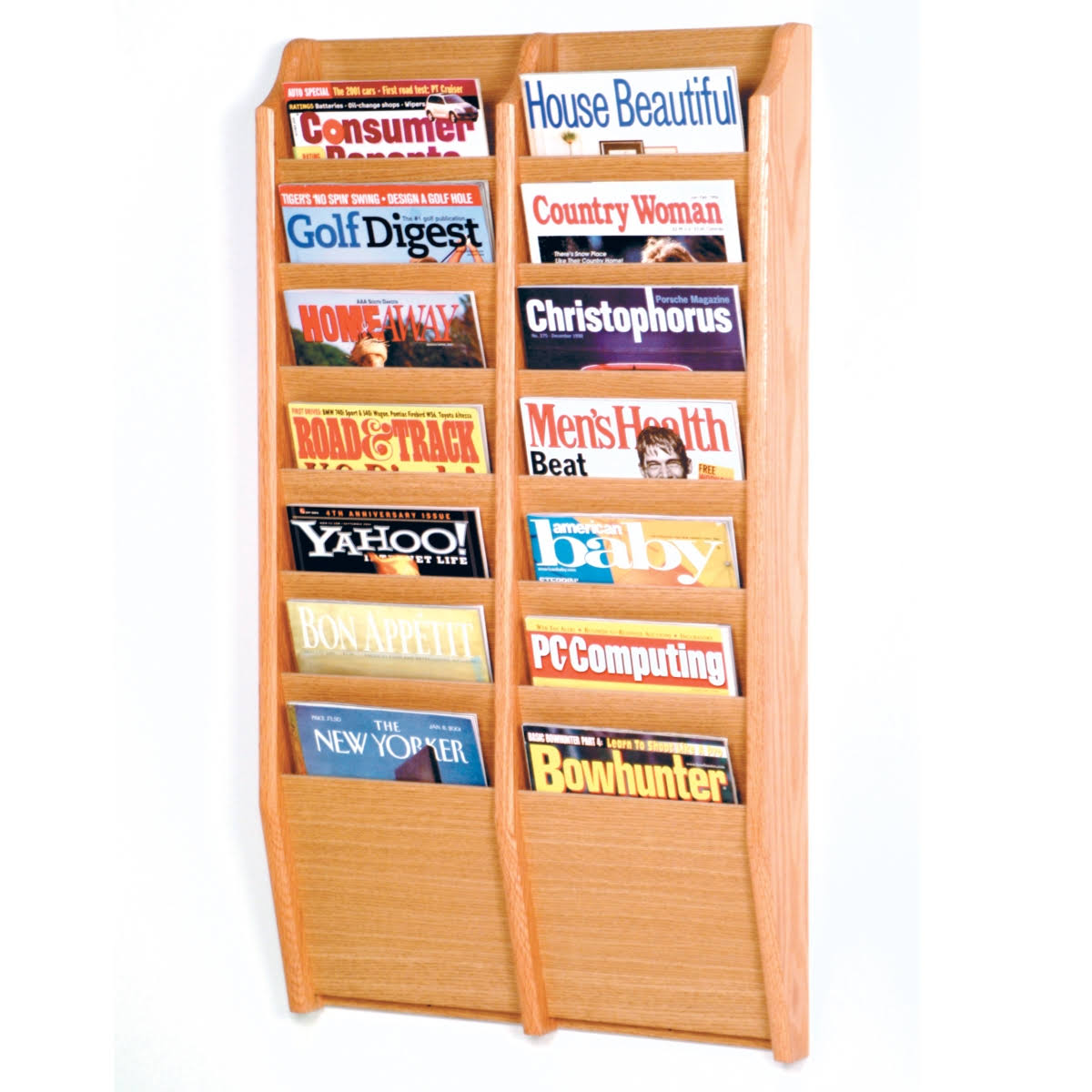 Wooden Mallet MR36-14BH Cascade 14 Pocket Magazine Rack - Black Mahogany u0026 Light Oak