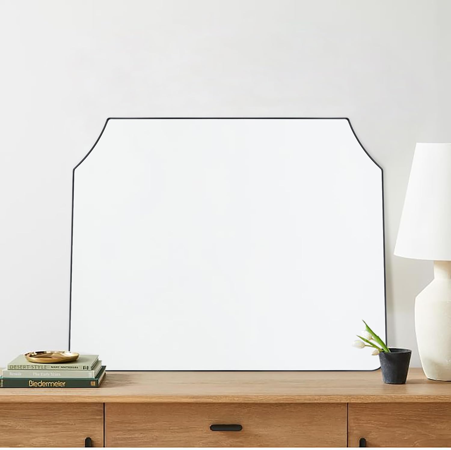 Large Black Arched Mantel Mirror Arch Matt Black Fireplace Mirror for Bathroom or Living Room 32x40''