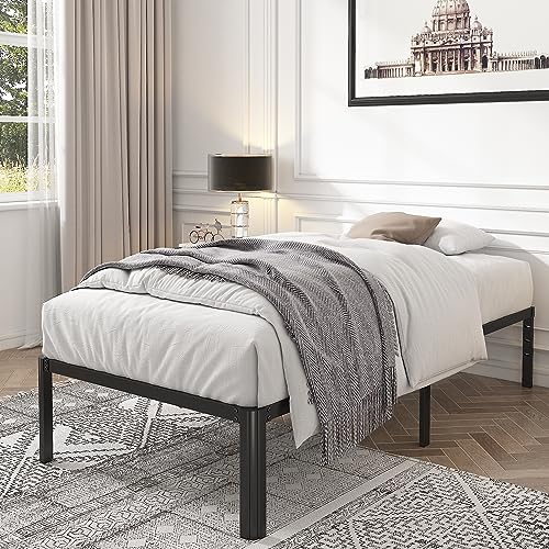 Twin Size Bed Frame,18 Inch Heavy Duty Platform Bed Frame with Round Corner Edge Legs/No Box Spring Needed/Noise Free/Steel Slat Support/Easy Assembly