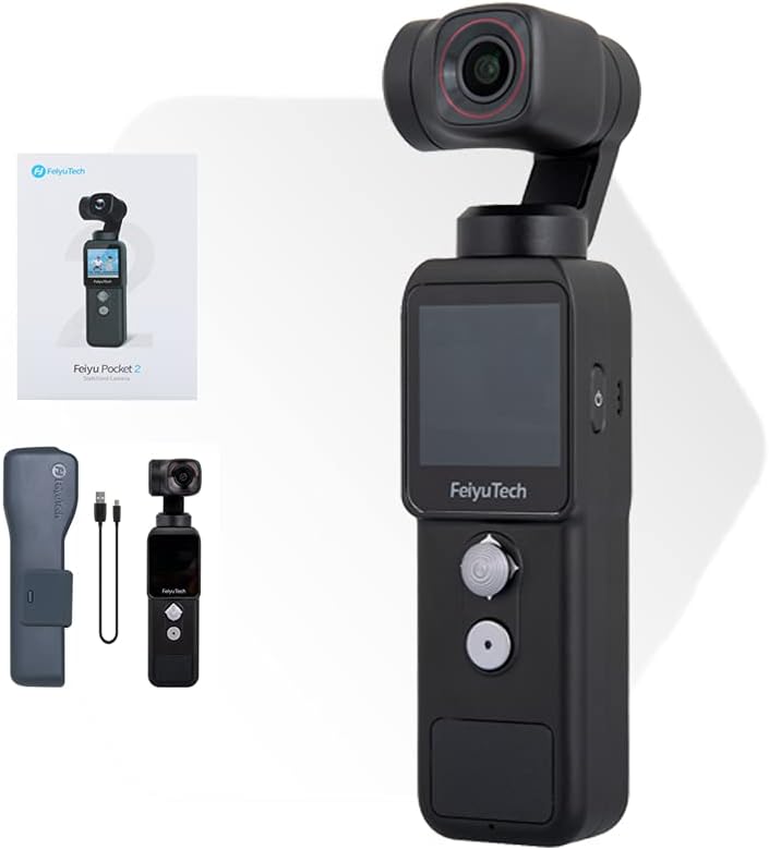 FeiyuTech Feiyu Pocket-2 Action Camera 4K 60FPS 12MP with 3-Axis Gimbal Stabilizer, 130° Wide Angle, 1.3