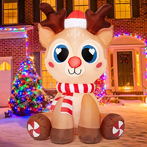Inflatables Snowman Outdoor Decorations Grilled Meat 7ft Outdoor Inflatable Yard Decorations Christmas Built-in Led Lights with Tethers, Stakes