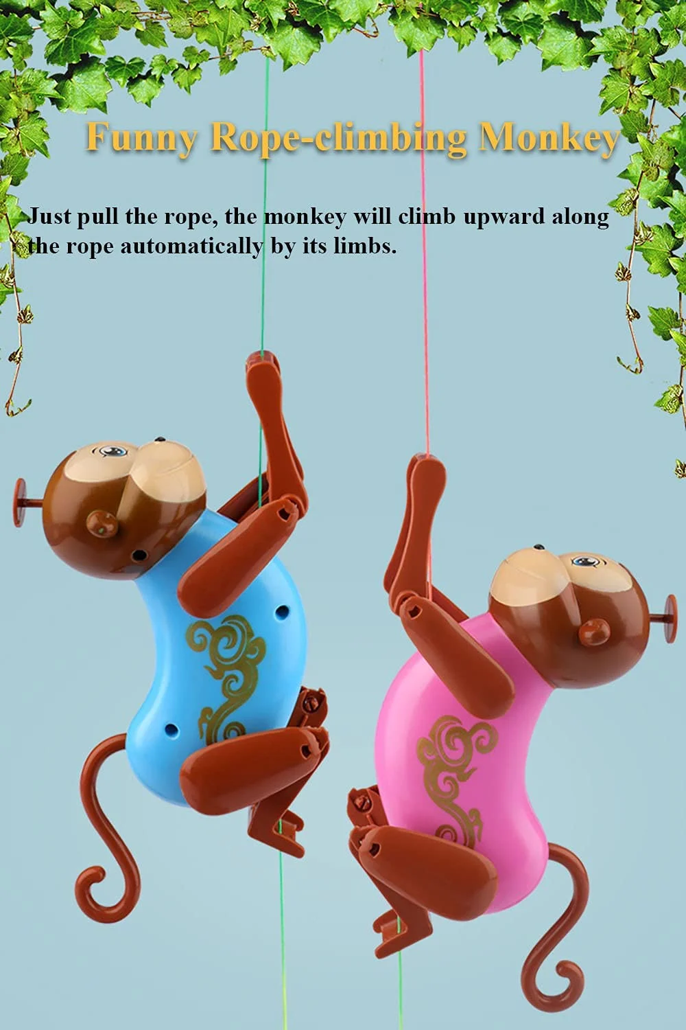 Rope-Climbing Monkey, Funny String-Climbing Monkey Toy Pull and Climb Monkey Pull String Monkey Interactive Toy with Funny Sound Effect for Kids (Pink)