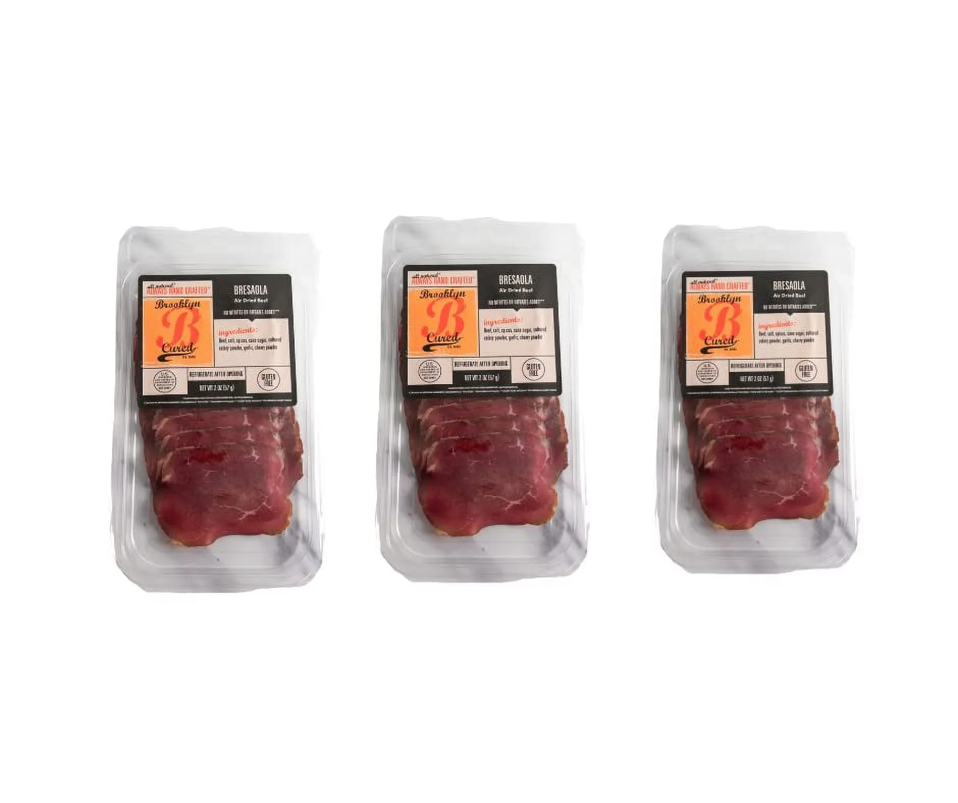 Brooklyn Cured Bresaola - Pre-Sliced Air Dried Beef (2 Ounce) - Pack of 3
