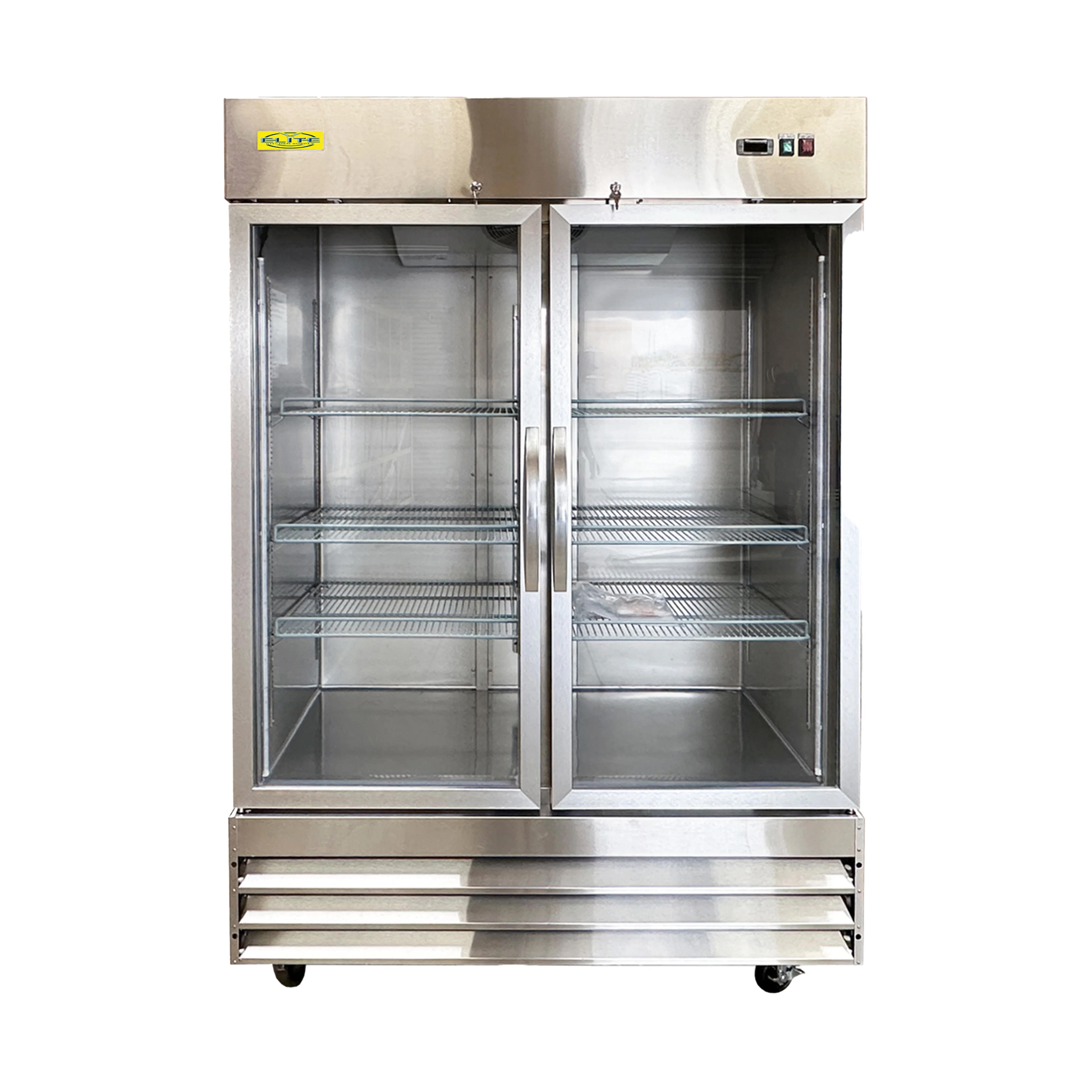 54 in. Two Glass Swing Door Stainless Steel Upright Reach-In Commercial Freezer 47 Cu. ft.