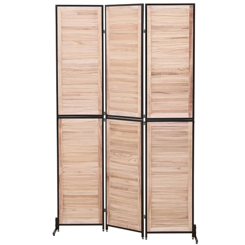 3 Panel 5.9 FT Wooden Room Dividers Privacy Screen Folding Room Dividers Louver Room Separation Indoor Room Divider Wall Freestanding Partition Screen for Home Office Bedroom Bathroom (Wood)