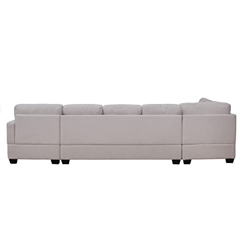 Modern Large Upholstered U-Shape Sectional Sofa, Extra Wide Chaise Lounge Couch, Beige Living Room Furniture