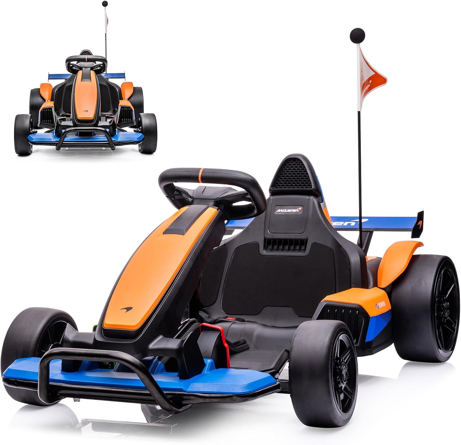 24V Electric Go Kart for Kids, Hetoy Licensed McLaren Drift Racing Go Kart w/Drift Race Pedal, 10AH Large Battery, 2×120W Powerful Motor, Damping System, Racing Flag, Go Kart for Big Kids Age 6+