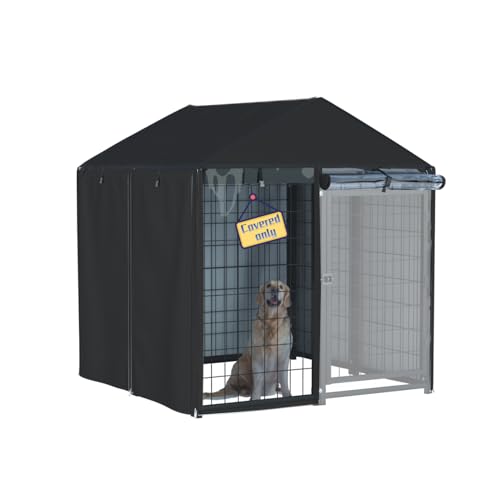 NGB Outdoor Dog Kennel Cover,600d Heavy Duty Waterproof Dog Cages Cover 4'Dx4'Wx4.5'H for Multiple Brands of Dog Kennels,Full Coverage Windproof Anti-UV,Cover Only,Black.（No Kennel）