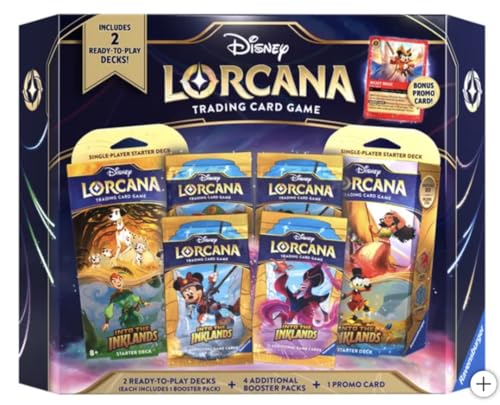 Disney Lorcana Trading Card Game, Includes 2 Ready-to-Play Decks Each Includes 1 Booster Pack, Plus 4 Additional Booster Packs and 1 Promo Card