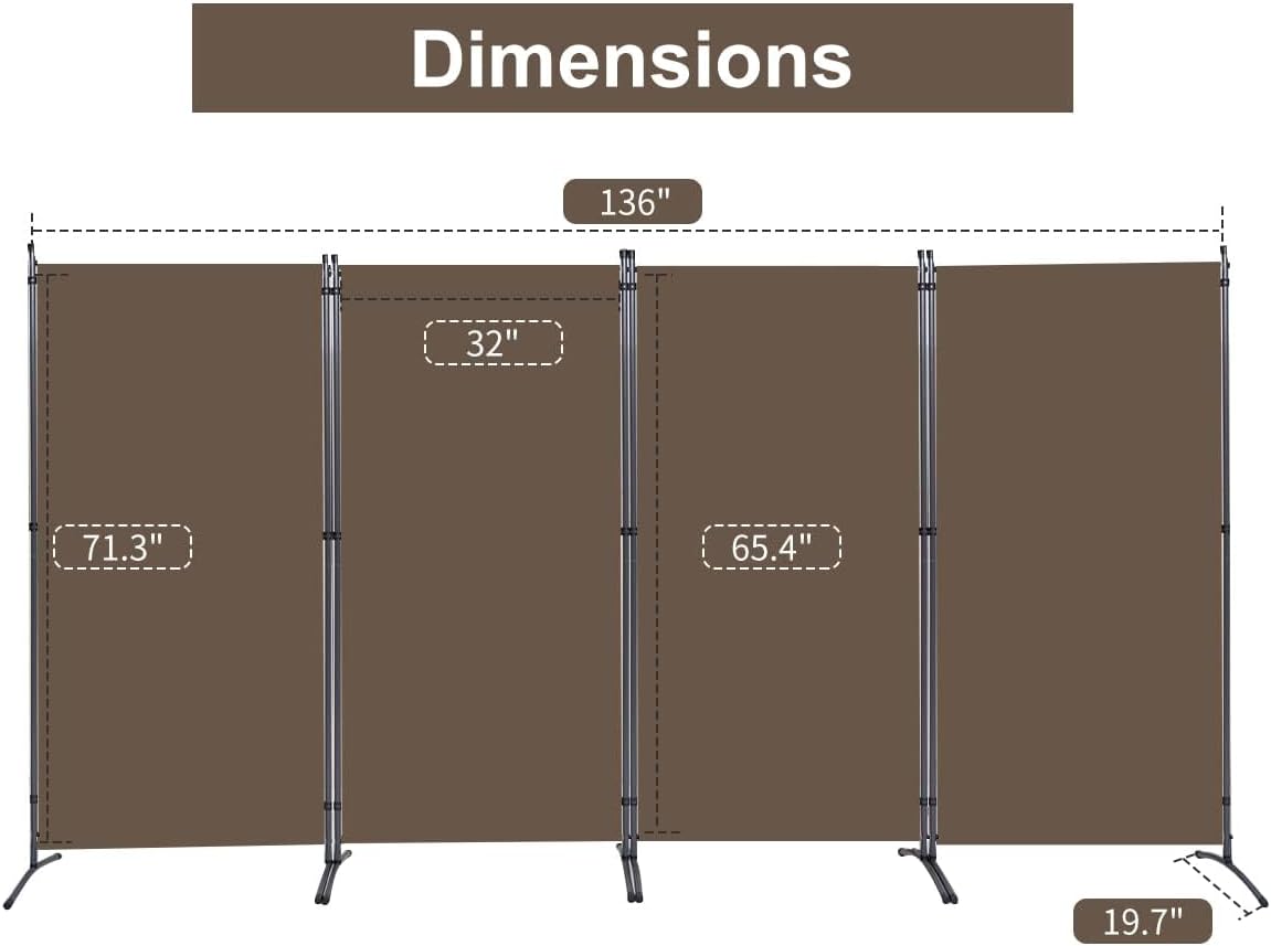 JVVMNJLK Indoor Room Divider, Portable Office Divider Room Divider Wall Divider Screen 4 Panel, Folding Partition Privacy Screen Walls Dividers for Room Separator 136