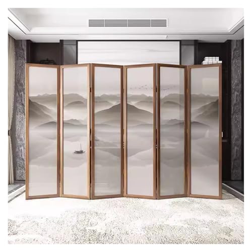 Room Divider 6 ft Wall Partition Wood Screen 6 Panels, Free Standing Foldable Dressing Screen Separating with Detachable Base, for Changing Room/Bedroom/Apartments/Dorm, Walnut Wood(#5)