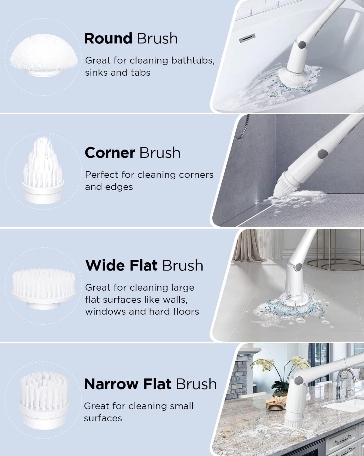 KGDJS Electric Spin Scrubber, 360 Cordless Shower Scrubber, Electric Spin Cleaner with 4 Replaceable Shower Cleaning Brush Heads and 1 Extension Arm for Tub, Tile, Kitchen, Bathroom Pack of 2