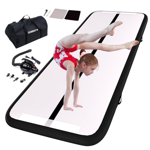 DOBESTS Inflatable Air Gymnastics Mat Tumbling Mat Tumble Track Gymnastics Training Mats for Kids Home 6.6ft 10 ft 13ft 16ft 20ft 4/8in Thick Air Mats for Dance Yoga Cheer Water With Pump