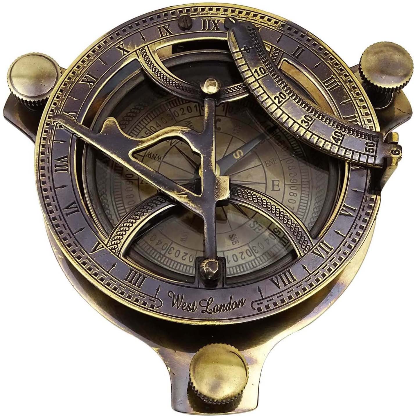 Antique Magnetic Compass Nautical Sundial 4.2 Brass Maritime Compass