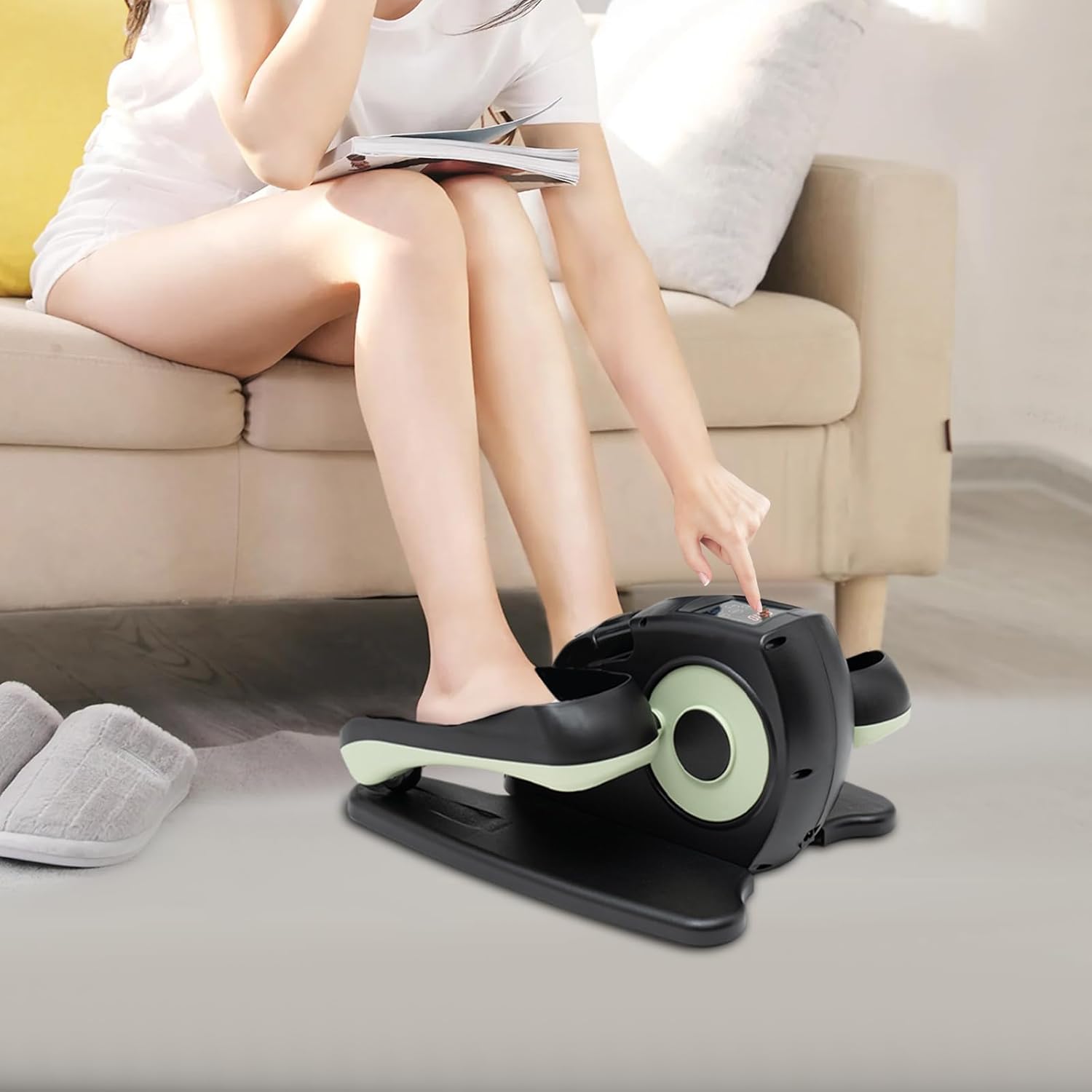 Leg Foot Pedal Exerciser Bike Under Desk Elliptical Machine with LCD Screen & 3 Modes Ellipse Leg Exerciser Quiet & Portable Electric Seated Pedal Exerciser for Home & Office & Gym