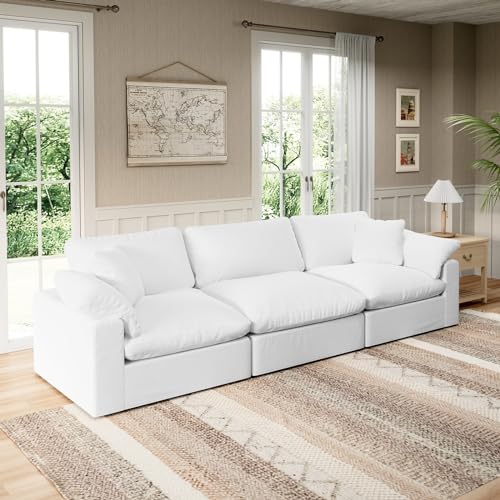 Modular Sectional Sofa Cloud Couch,Down Filled Comfy Cloud Modern Sofa,White Linen Oversized Couch Cushion Covers Removable for Living Room