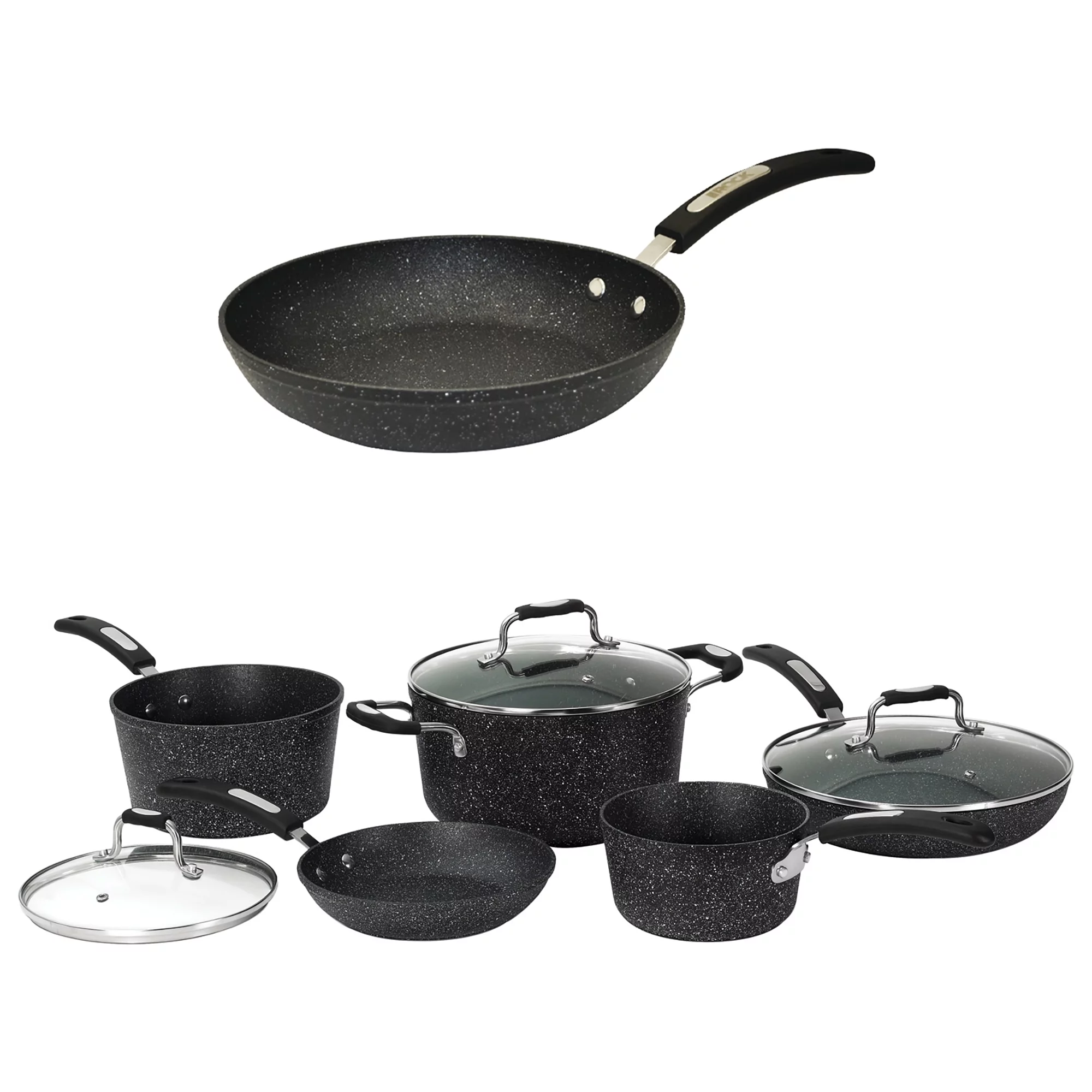 The Rock by Starfrit 9-Piece Cookware Set with Bakelite Handles, Black