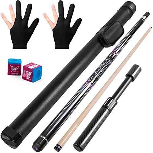 lotmusic Premium Pool Stick with Telescopic Fiber Extension Cue,58 Inch Professional Pool Cue Stick Set with Black Pool Cue Case & Billiards Accessories