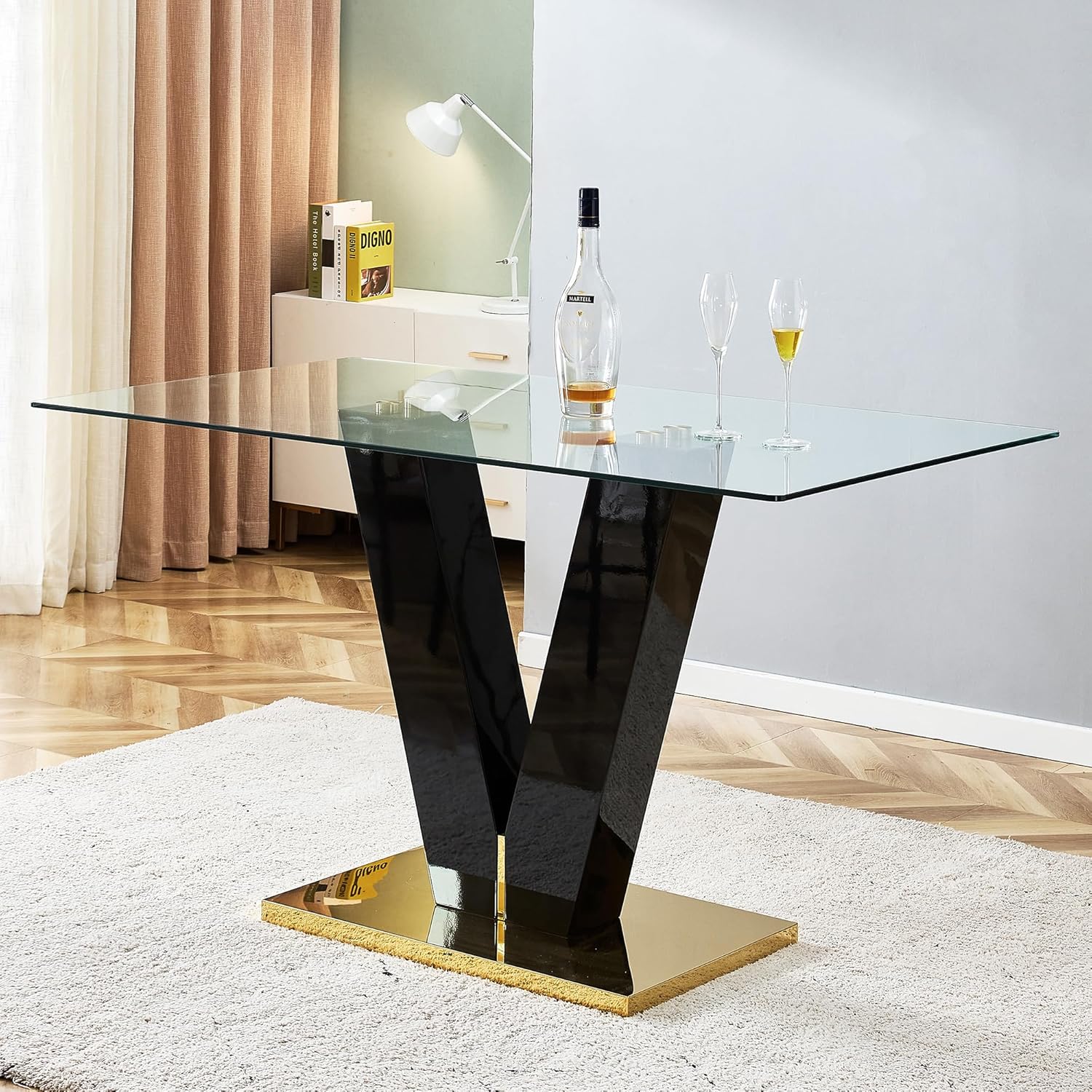 Large Modern Minimalist Rectangular Glass Dining Table for 6-8 - 0.4