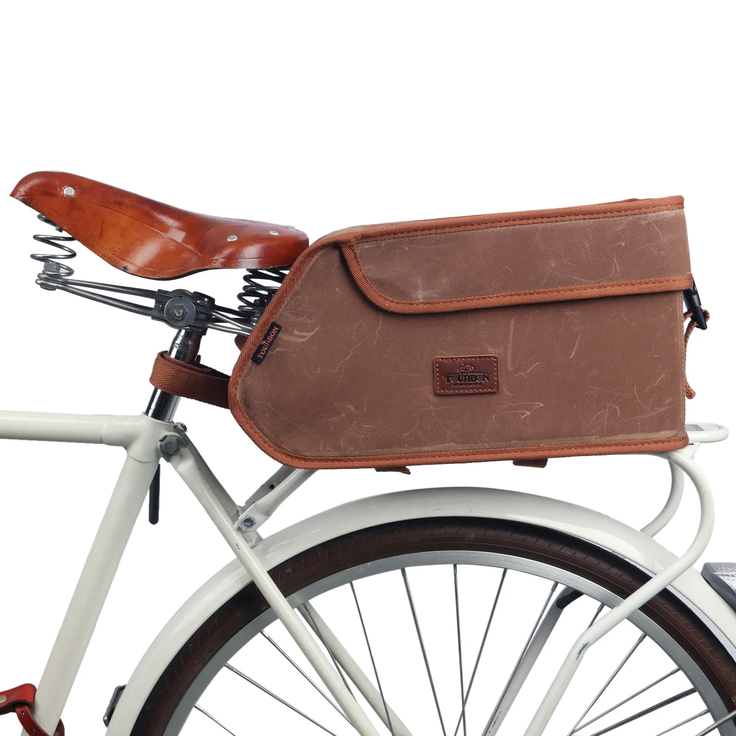 TOURBON Canvas Brown Vintage Portable Bicycle Insulated Trunk Cooler Storage Bag Cycling