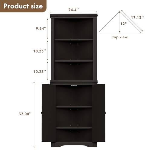 Flamaker Corner Cabinet, Corner Shelf with 2 Barn Doors and 3 Shelves, Freestanding Storage Cabinet with Adjustable Dividers for Bathroom, Living Room, Bedroom or Kitchen (Espresso)