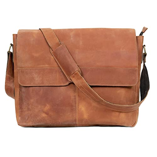 18 inch Vintage Leather Full Flap Messenger Handmade Bag Laptop Bag Satchel Bag Padded Messenger Bag Brown (messenger brown)
