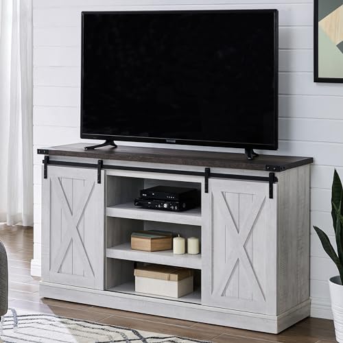 EDYO LIVING Farmhouse TV Stand for 65 Inch TV, Wood TV Stand with Sliding Barn Door, Entertainment Center with Storage Cabinet, Rustic Media Console for Living Room Bedroom, Rustic Oak