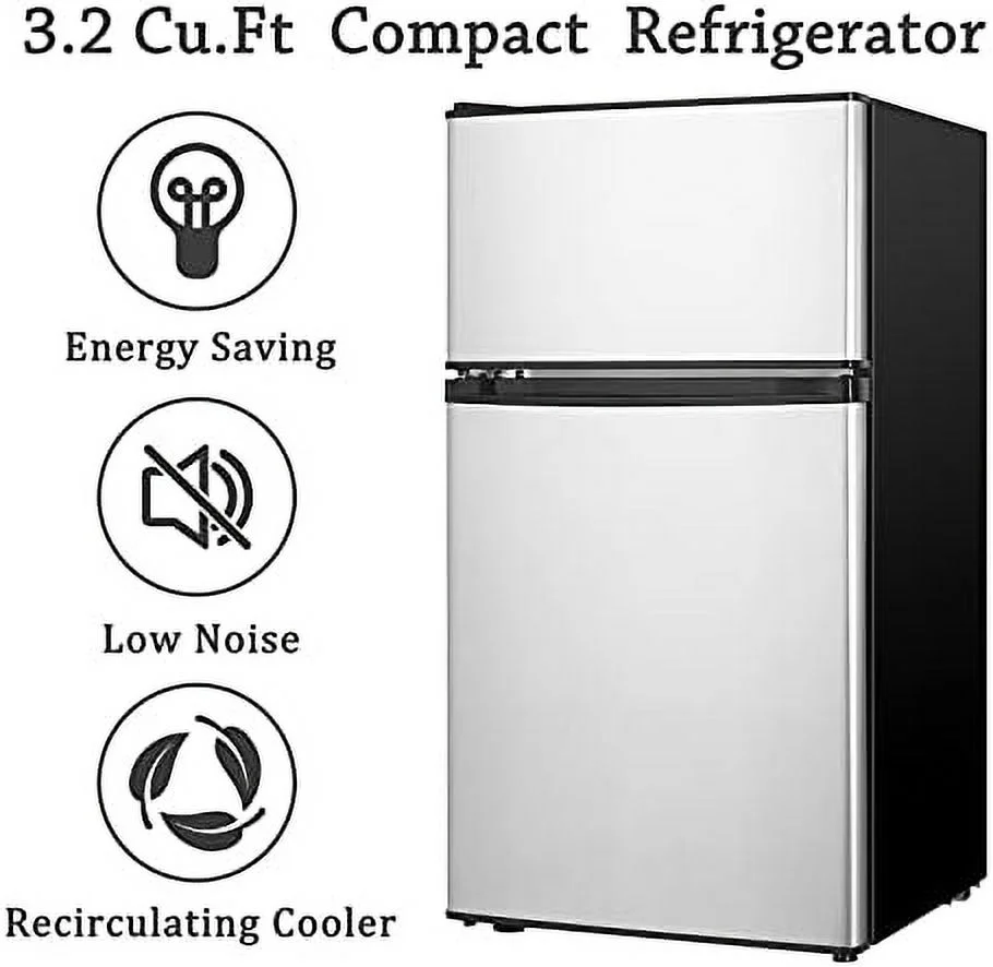 HBBOOMLIFE 3.2 Cu.ft Mini Fridge with Freezer  2 Door Compact Refrigerator with Low Noise  For Bedroom  Living Room  Dorm  Kitchen  Office (Black)