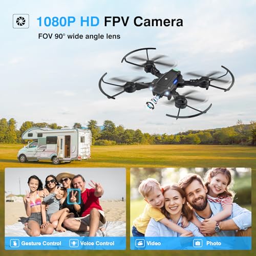 ATTOP Drone with 1080P Camera, FPV Foldable Camera Drone for Kids, One Key Start, Voice Control, Gestures Selfie, RC Quadcopter w/Altitude Hold, 3D Flips, 2 Batteries, Toy Gift for Kids Beginners