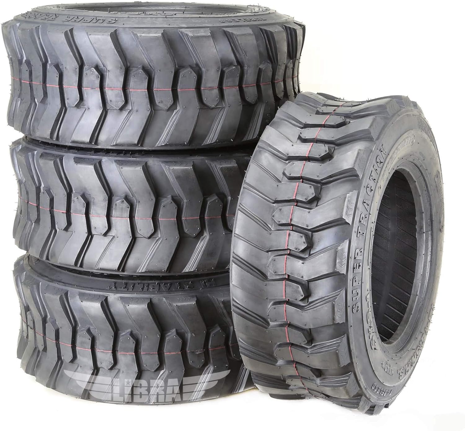 Set 4 New Super Guider Heavy Duty 12-16.5/12PR SKS1 Skid Steer Tire for Bobcat w/Rim Guard