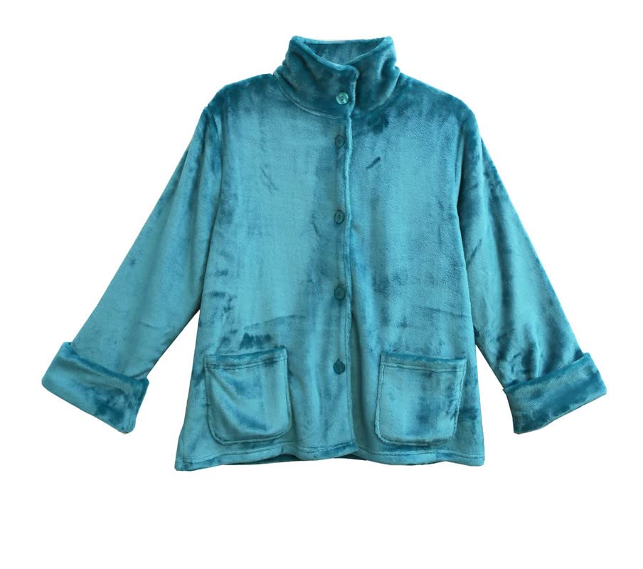 LA CERA Plush Bed Jacket - Women's Fleece Bed Jackets with Banded Collar, Long Sleeves,100% Polyester, Machine Washable