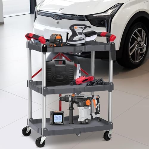 3-Tier Holds Foldable Utility Carts, Collapsible Service Rolling Carts with Wheels， for Home, Office, Garage, and Warehouse，No Installation Required$$Office