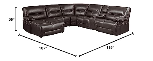Lexicon Westby Power Modular Reclining Sectional Sofa, Right Side Chaise, Brown