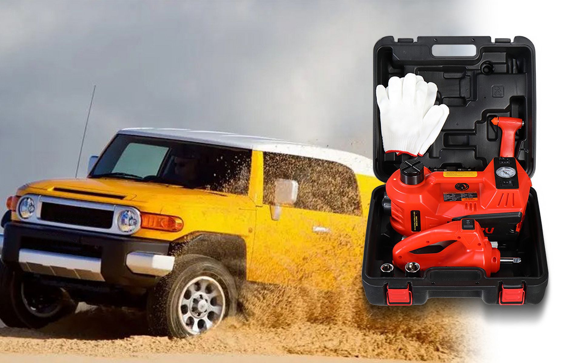 ELTPOWER Electric Car Jack,5 Ton 12V Hydraulic Jack Lift with Electric Impact Wrench,Built-in Inflatable Pump,and LED Light for SUV MPV Sedan Truck Change Tires Garage Repair