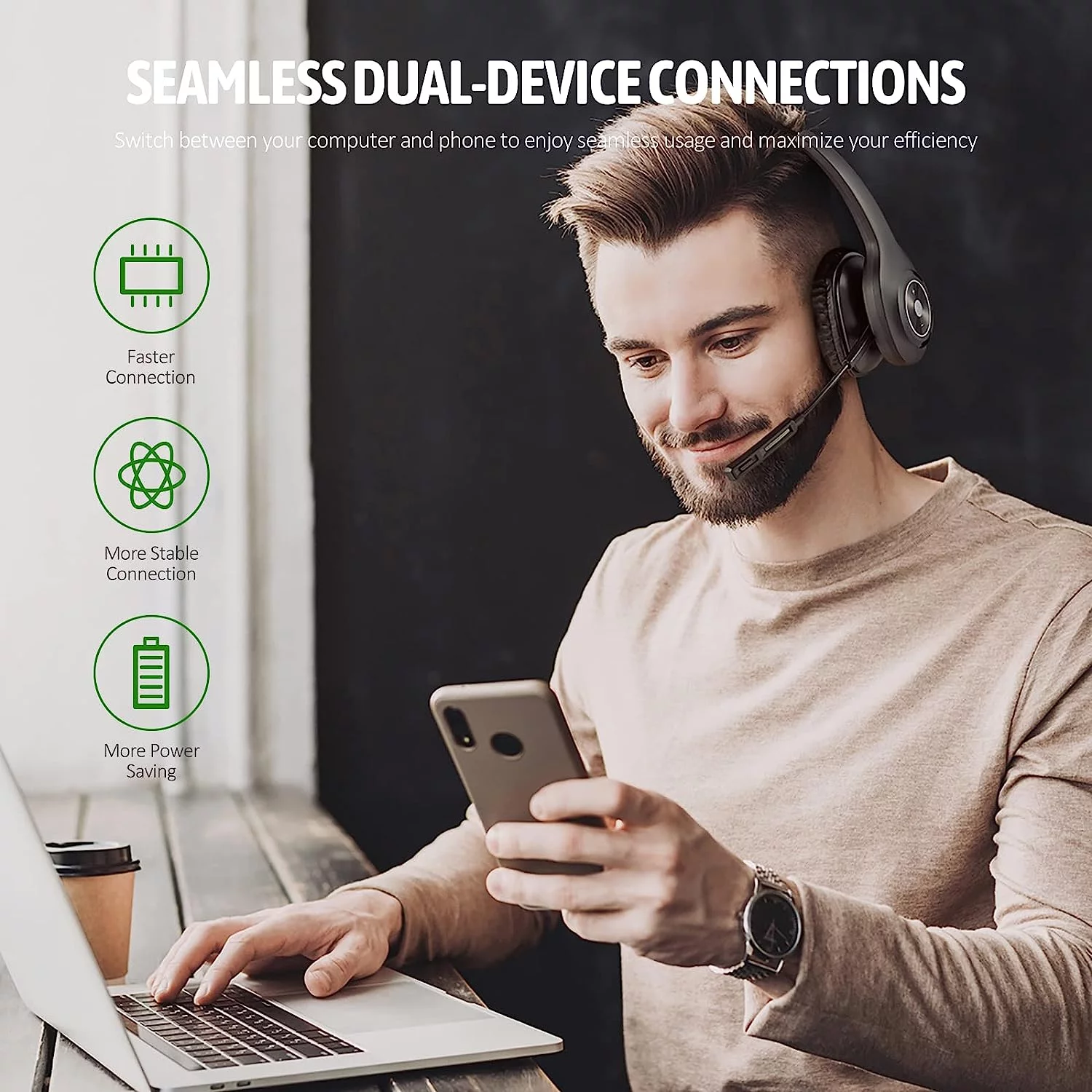 Trucker Bluetooth Headset, Wireless Headset with Microphone for PC, Bluetooth Headset with Microphone Noise Cancelling, Mute Button, 55H Talk Time, for Cell Phones, Computer, Truck Drivers