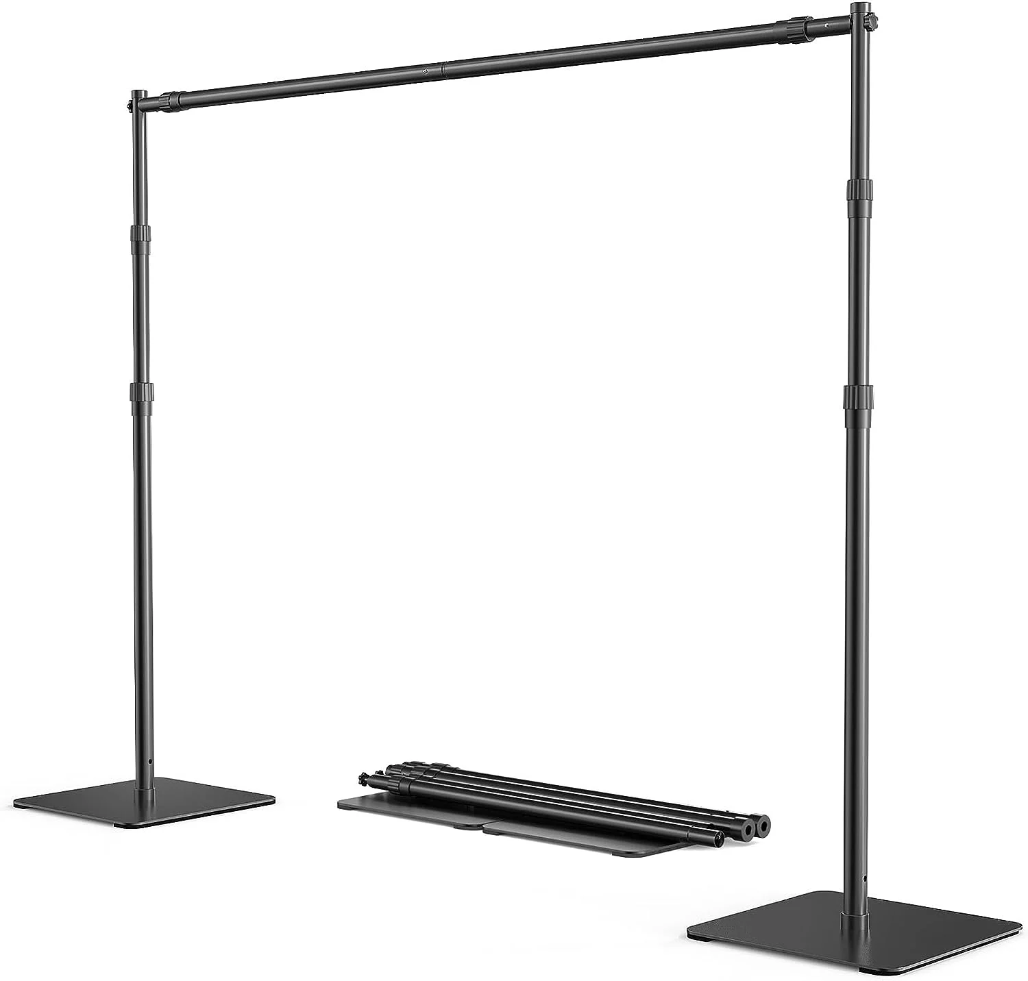 ShowMaven Backdrop Stand, 8x10 ft Adjustable Photo Backdrop Stand Kit, Heavy Duty Backdrop Stand with Steel Base for Photography, Photo Video Studio, Birthday Parties, Wedding (Black) - Curated Treasures Market
