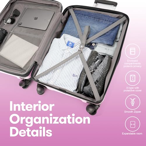 Luggage Sets 3 Piece,Hardside Expandable Luggage Sets,Large Suitcases with Wheels TSA Lock,Light Pink