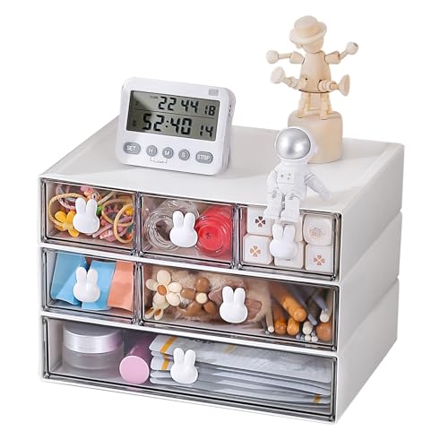 Plastic Desk Organizer with Drawers,Desktop Organizer Drawers Storage,3 Tier Drawer Organizer with 6 Drawers,Stackable Storage Drawers for Office （H 6.5in）