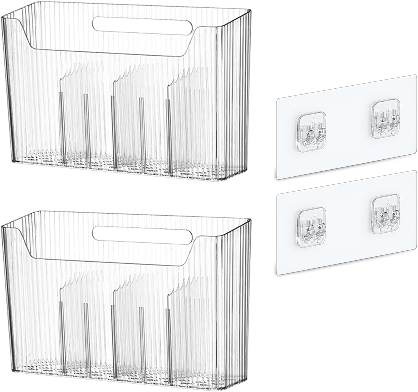 2 Pack Adhesive Mount Cabinet Door Organizer, Wall Mounted Bathroom Organizers and Storage Bins Plastic Stackable Shower Caddy Hanging Floating Shelves for Narrow Space - BPA Free - Clear