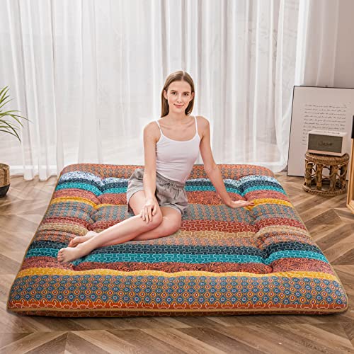 MAXYOYO Cot Mattress Bohemian Floor Bed, Japanese Floor Mattress Futon Mattress Narrow Twin Mattress Single Bed Mattress Floor Mattress for Adults, Foldable Roll Up Camping Cot Mattress