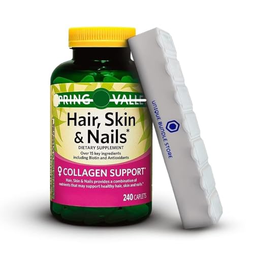 Hair Skin and Nails 240 Caplets - Dietary, Supplement + 7 Day Pill Organizer Included (Pack of 1)