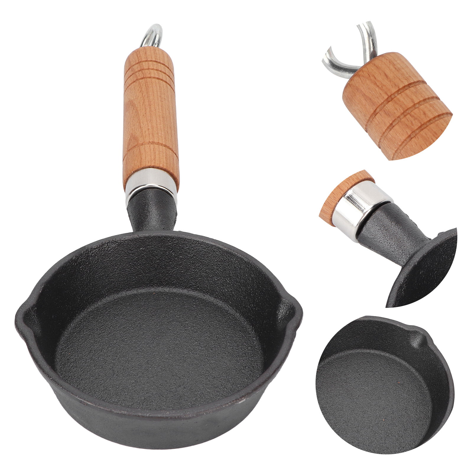 10CM Casting Iron Pan with Wood Handle Egg Frying Pan Mini Flat Bottomed Pancake Pan Kitchen Utensils