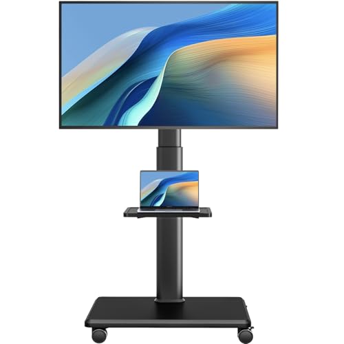 Universal Floor TV Stand, Portable Rolling Floor TV Mount with Wheels, 80 Degree Swivel Height Adjustable for 27 to 65 Inch LCD LED OLED TVs, Holds up to 88 lbs Mobile TV Cart, Max VESA 400x400mm