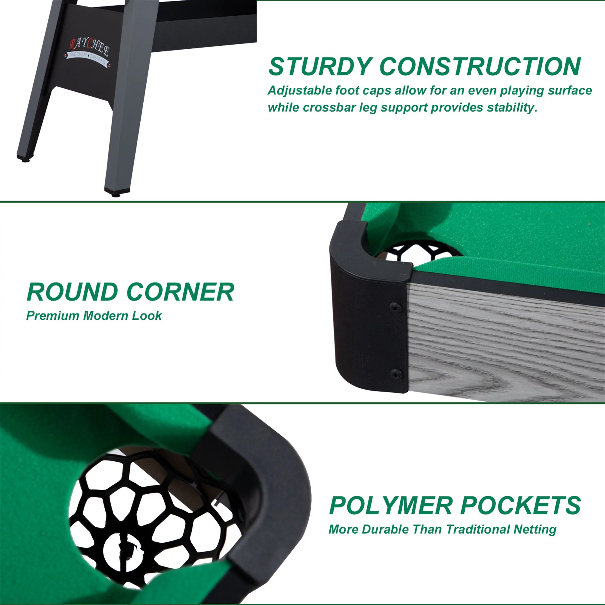 RayChee 4-Ft Pool Table, Portable Billiard Table for Kids and Adults, Mini Billiards Game Tables W/ 2 Cue Sticks, Full Set of Balls, Triangle, Chalk, Brush for Family Game Bar Gym Room (Green)