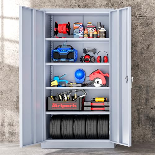 Pataku Metal Storage Cabinet, Garage Cabinet with Doors and Shelves 42