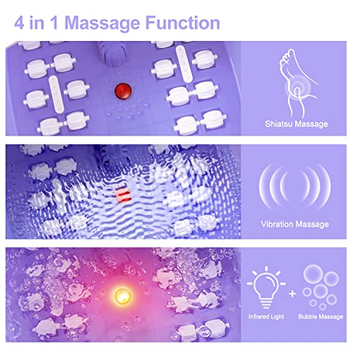 Foot Spa Bath Massager with Heat Bubbles and Vibration Massage and Jets, 16 OZ Calming Lavender Foot Soak Epsom Salt, Foot Soaker with Red Light, 22 Massage Rollers, Adjustable Temp - Blue