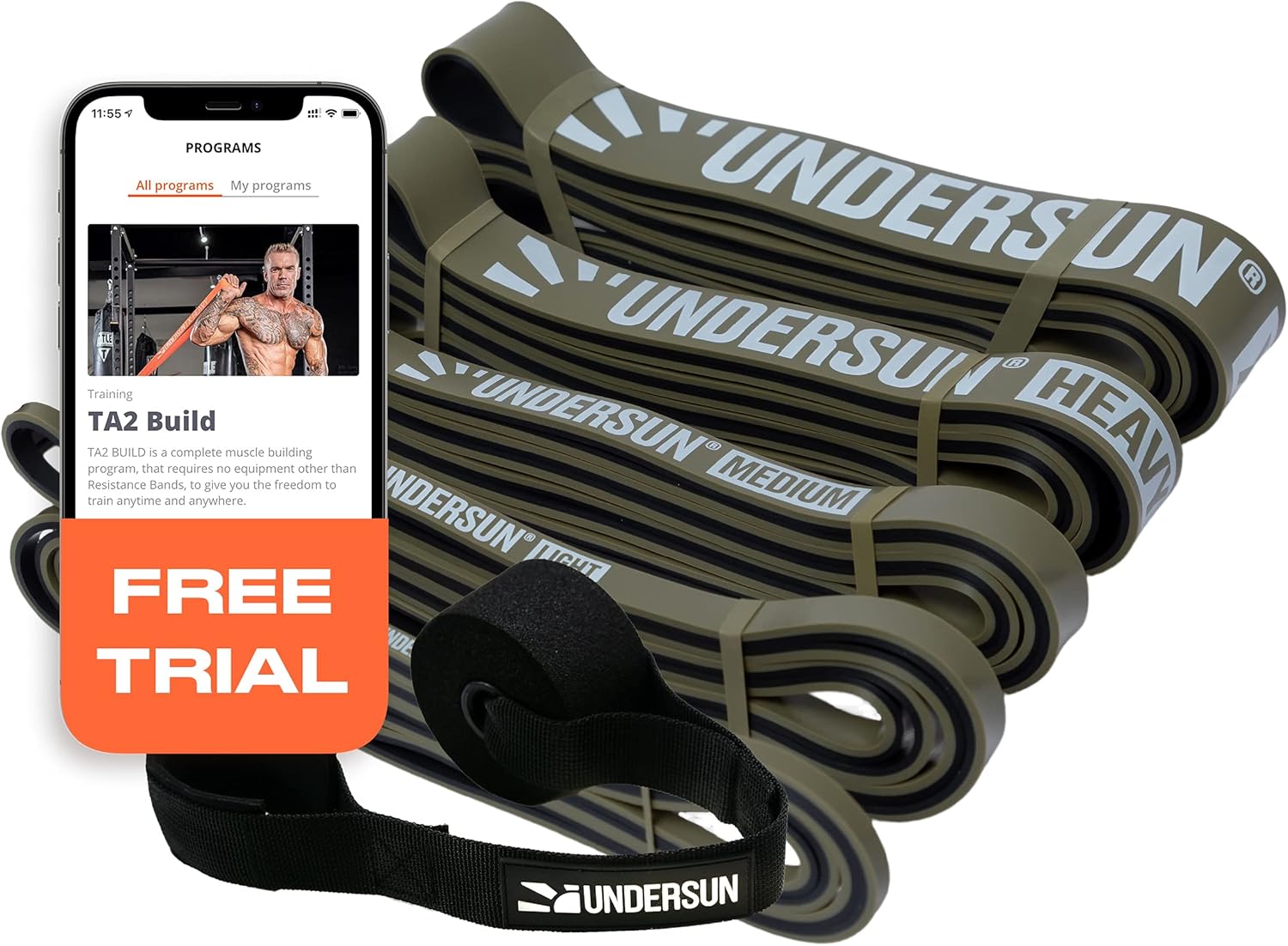 Undersun Pull Up Resistance Workout Band Set with 5 Assistance Exercise Bands for Men & Women Heavy Duty in Camo (X-Light, Light, Medium, Heavy and X-Heavy)