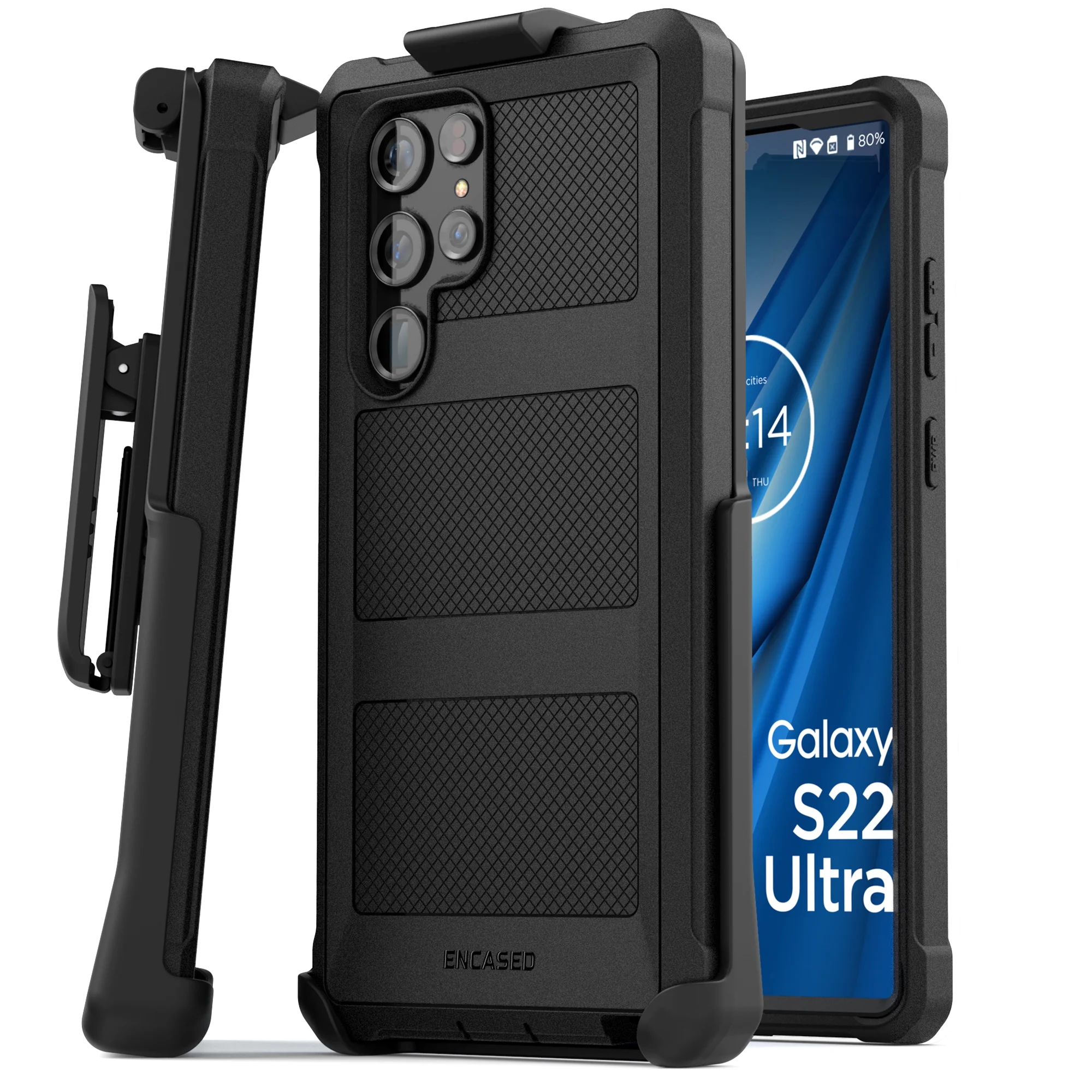 Encased Falcon Designed for Samsung Galaxy S22 Ultra Belt Clip Case, Full Body Protective Phone Case with Holster (Black)