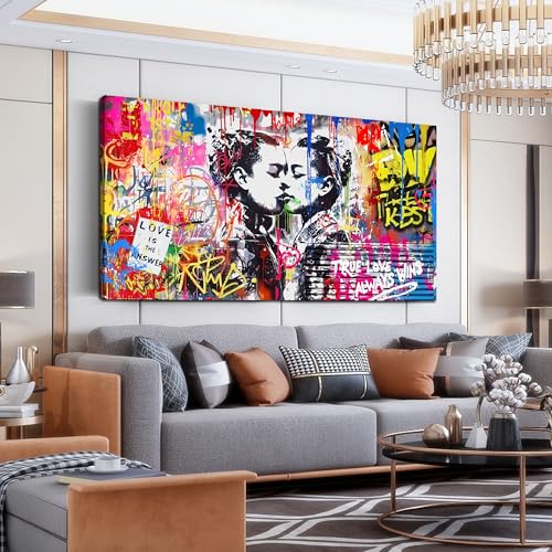 SIXTTART Banksy Canvas Wall-Art for Bedroom - Street Graffiti Wall Art Abstract Painting Pop Art Wall Decor Modern Home Office Decor 14